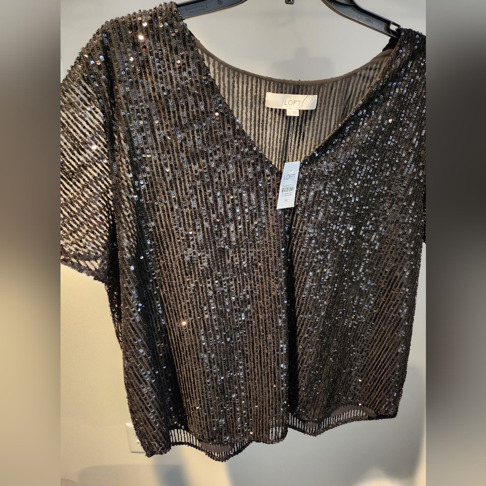 Loft black sequined blouse